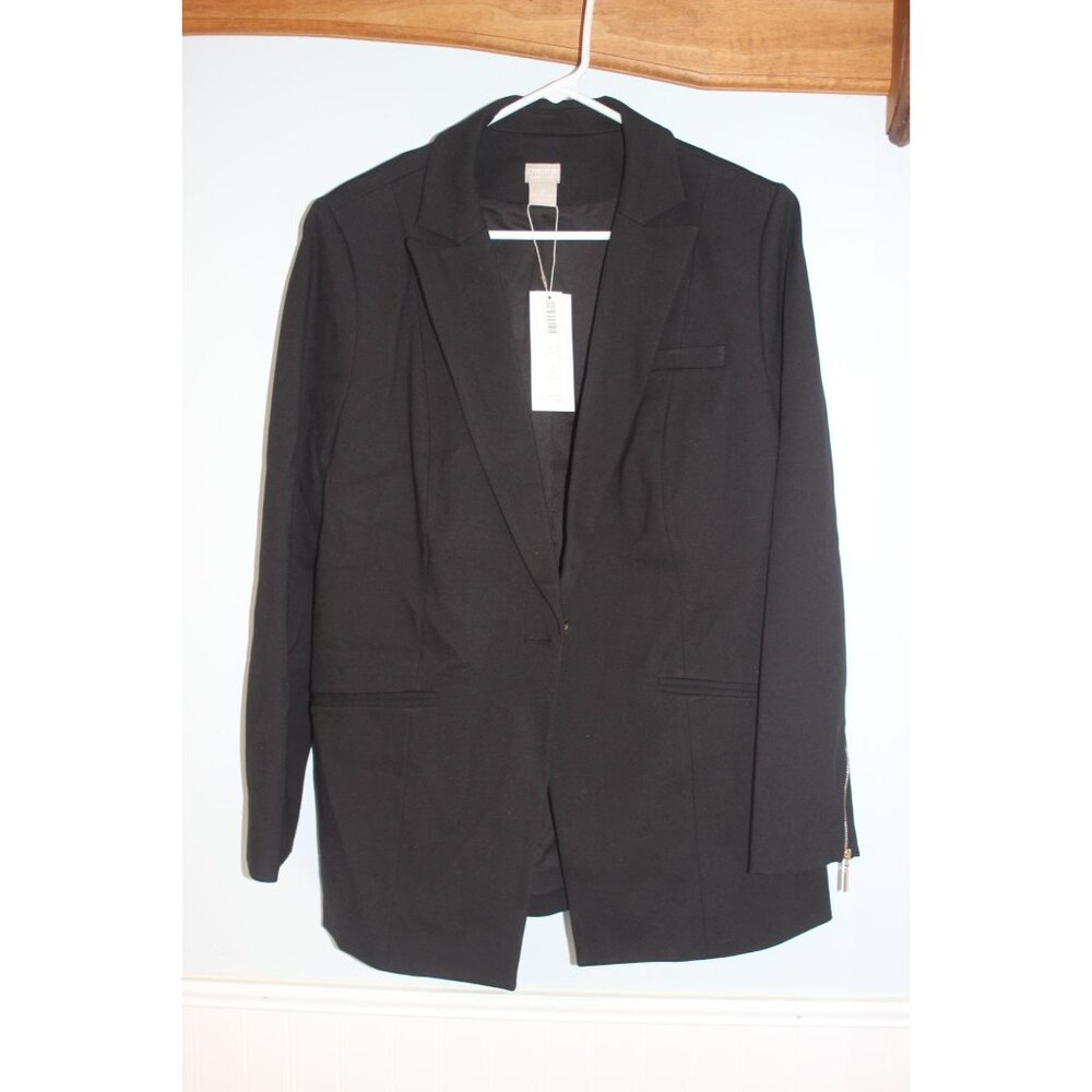Chicos Black Label Womens Blazer Size 2 Large Black   Zippered Sleeves NWT $189